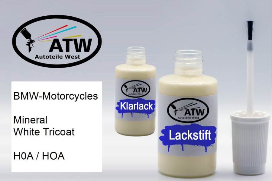 BMW-Motorcycles, Mineral White Tricoat, H0A / HOA: 20ml Lackstift + 20ml Klarlack - Set, von ATW Autoteile West.